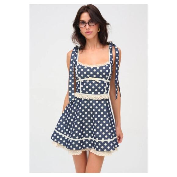 For Love and Lemons Dolly Denim Dot Mini Dress Size Medium - Picture 2 of 9